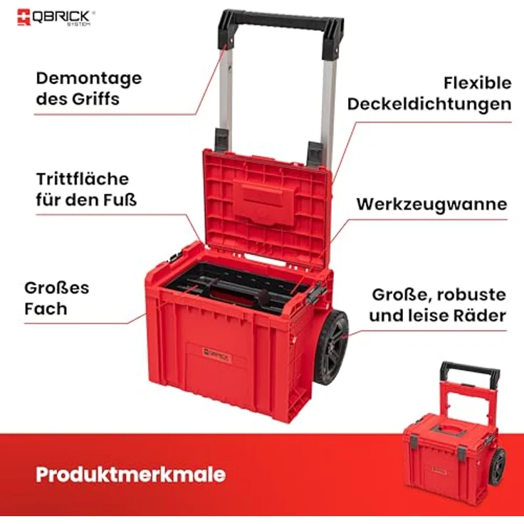QBRICK System Werkzeugkoffer Qbrick System PRO Cart 2.0 Plus RED ULTRA HD stapelbar 490 x 415 x 660, Werkzeugkoffer mit hoher Tragkraft und stapelbarem Design – Bild 3
