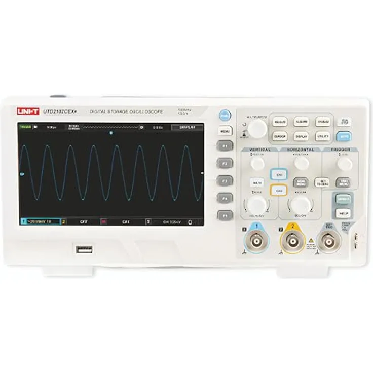 Uni-T UTD2102CEX+ Digital-Oszilloskop, 100MHz Bandbreite, 64 kpts Speicher, flexible Messungen mit automatischen Parameter-Funktionen