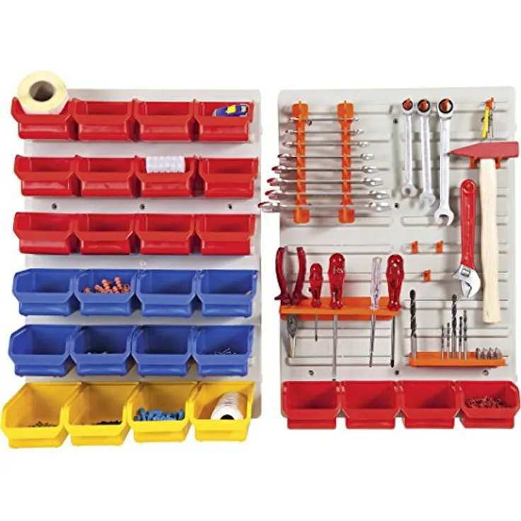 ALUTEC MÜNCHEN Wandpaneel-Set 56060, 43 Teile (B x H) 840mm x 590mm, ideal für Garage und Werkstatt mit Lagersichtboxen und Haken