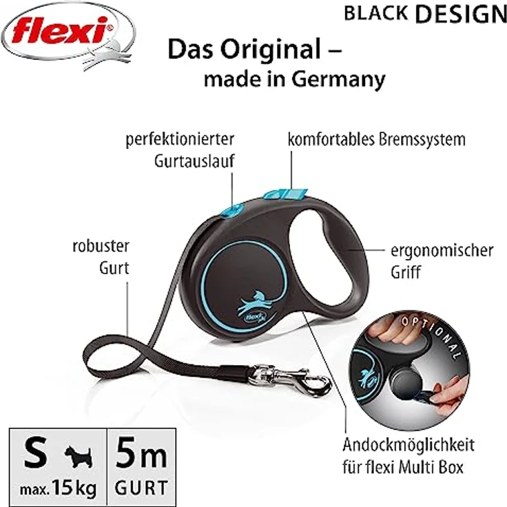 flexi Rollleine Design - Schwarz/Blau - S, 5m, Hundeleine – Bild 2
