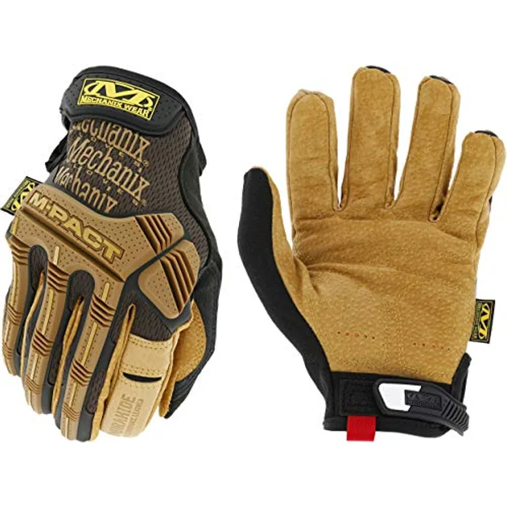 Mechanix Wear M-Pact Lederhandschuhe (Größe XL, Schwarz/Braun) - mit Knöchelschutz und abriebfester Leder-Handfläche