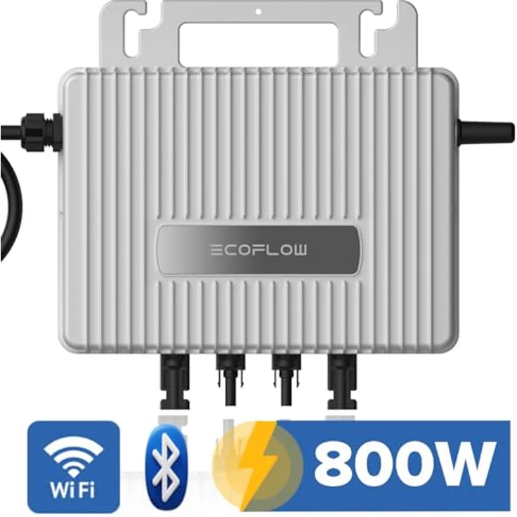 SUNNIVA® 1300W Balkonkraftwerk, komplettes Set mit 800W Eco Flow Wechselrichter, 2x 500W bifazialen Glas-Glas Modulen, schwarz und 5m Kabel – Bild 3