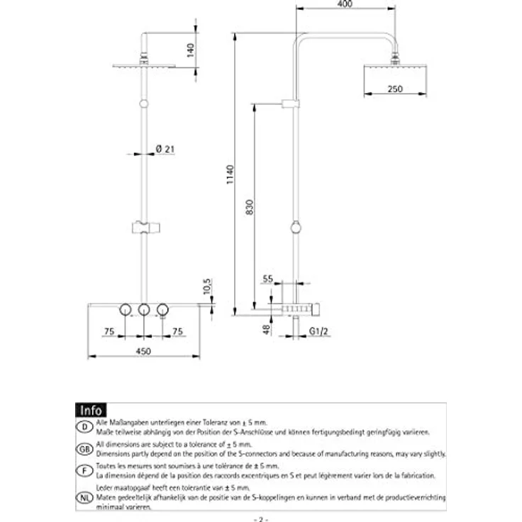 Schulte Duschsystem mit Sicherheits-Thermostat, Kopfbrause rund, Chrom, Duschmaster Rain Modern mit Regendusche und Ablage, EP969280 02 – Bild 2