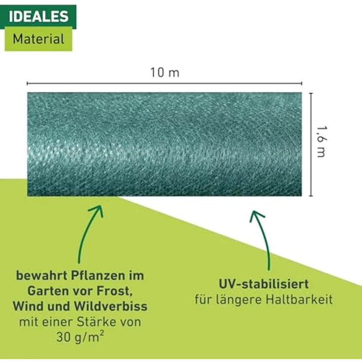 Windhager Wintervlies, Thermovlies, Kälteschutz, Frostschutz für Pflanzen, Winterschutz, grün, 1,6 x 10 m, 30g-m², 07919 – Bild 4