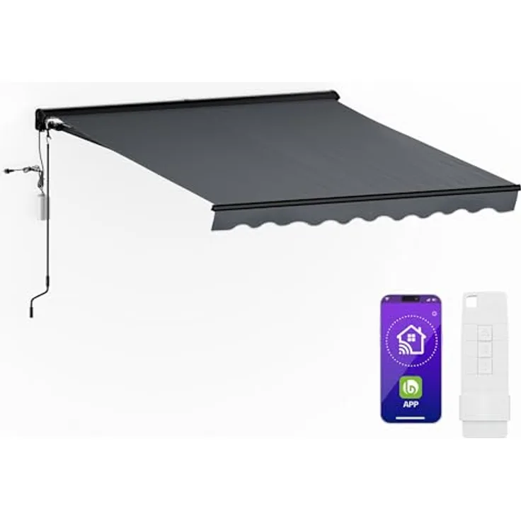 Blumfeldt CloudShade Markise, Elektrische Halbkassettenmarkise mit App & Fernbedienung, UV 30+ Schutz, Verstellbarer Neigungswinkel, Robuster Alurahmen, Einfache Wandmontage, 295x250 cm