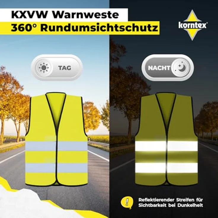 korntex Warnweste Herren EN ISO 20471, reflektierende Warnschutzweste mit verstellbaren Klettverschlüssen, schwarz – Bild 6