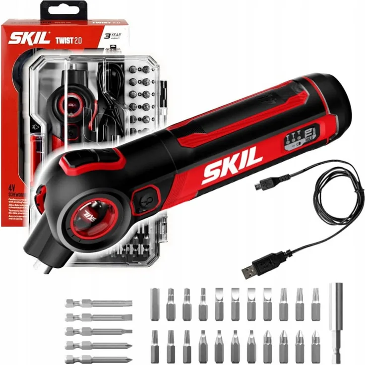 SKIL Akku-Bohrschrauber 4V 2714 GA + Zubehör (Tragekoffer), 4 V, Lithium-Ionen-Technologie, LED-Beleuchtung, 3 Positionen (Akkuschrauber SKIL)