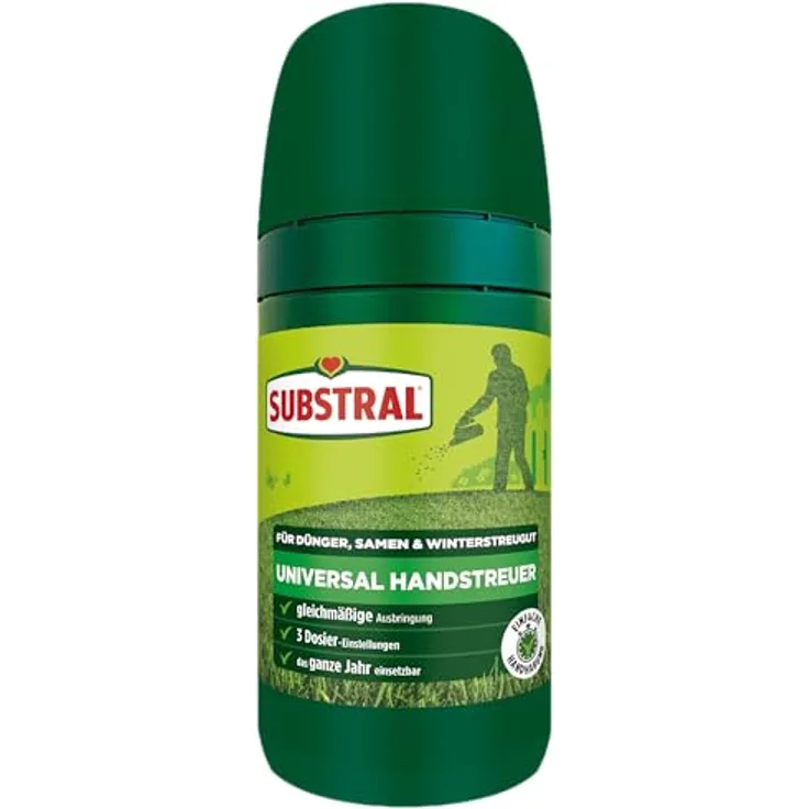 Substral Universal-Handstreuer, Streugerät für Rasendünger und Winterstreugut, mit verstellbarer Dosierscheibe, grau