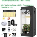 JUNG GrowPRO LED Grow Set 1x Pure LED Q120, 150W, 80 x 80 x 180 cm, Gewächshaus Komplett Set mit Abluft Cannabis Set Box Pflanze, Growzelt, Pflanzenlampe