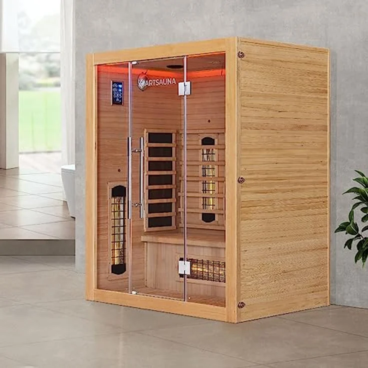 Artsauna Infrarotkabine Kiruna160 mit 6 Vollspektrum- & 3 Flächenstrahler, 3 Personen, 160x105x190 cm, LED Farblicht & Glastür, Infrarotsauna Sauna – Bild 2