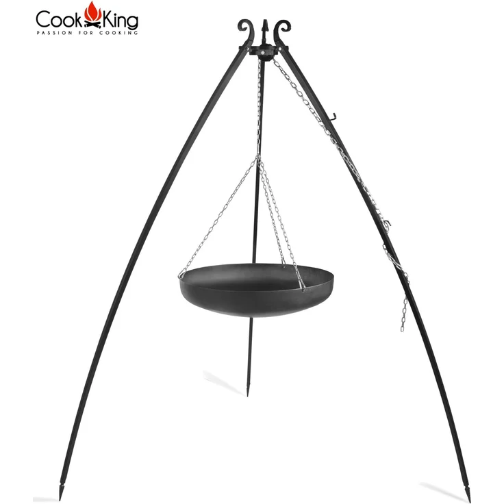 CookKing 111014 Wok am Dreibein Schwenkgrill, 200 cm hoch, aus Rohstahl, 70 cm Durchmesser, pulverbeschichtet, handgefertigt in Europa