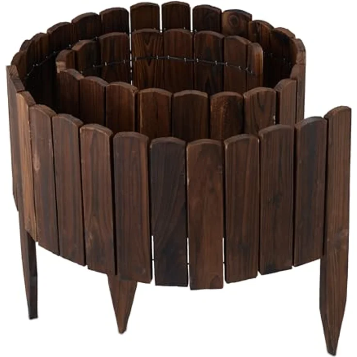 Relaxdays Beeteinfassung, 200 cm flexibler Beetzaun aus Tannenholz, Sichthöhe 25 cm, dunkelbraun – Bild 1