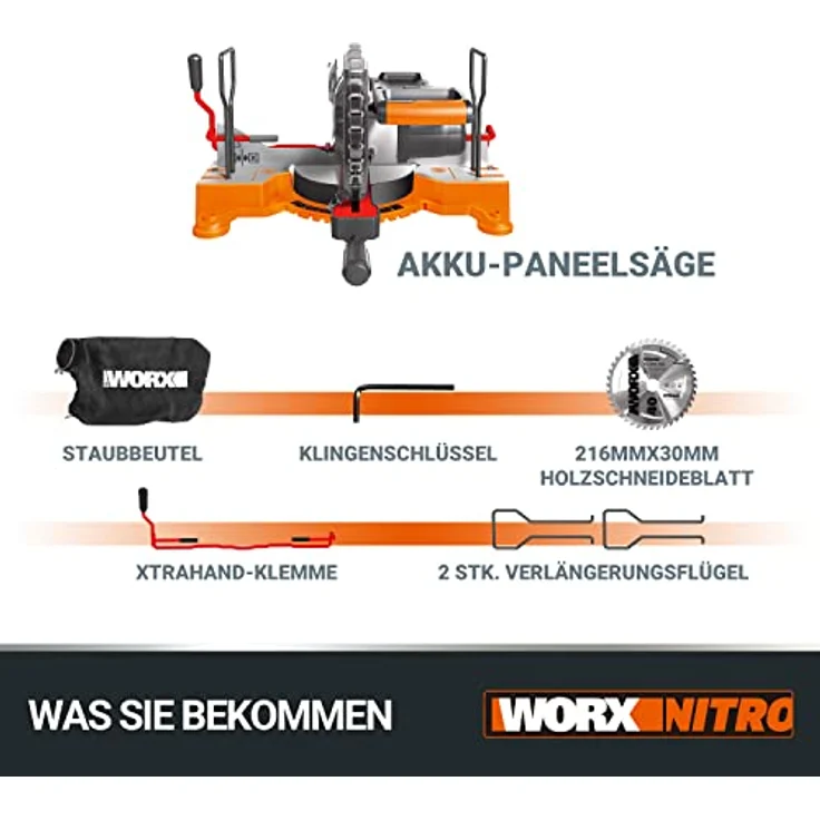 WORX WX845.9 Akku-Zug- Kapp- und Gehrungssäge 20VMultifunktionssäge für zahlreiche Schnittarbeiten – Bild 6