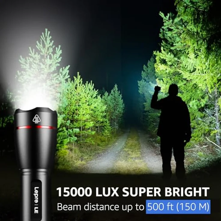 Lepro LE LED Taschenlampe P9, 15000 Lux extrem hell, USB aufladbar, IPX4 wasserdicht, 5 Modi, zoombare Handlampe für Camping und Outdoor – Bild 3