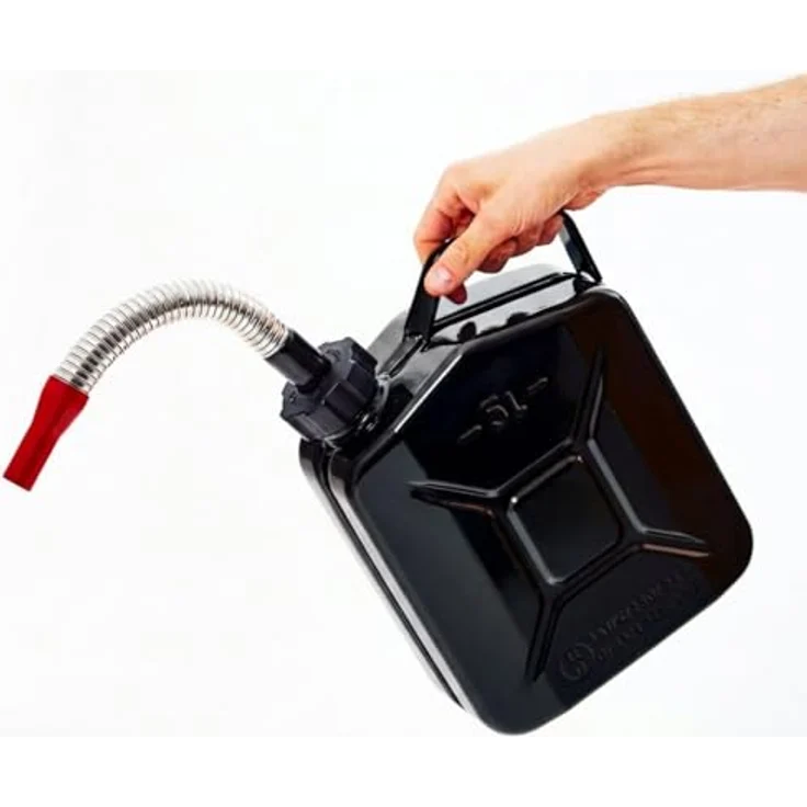 BW® Benzinkanister Metall 5 Liter, TÜV-geprüft und UN-zugelassen, mit Schraubverschluss und Ausgießer, Schwarz RAL 9005, Made in Europe – Bild 1