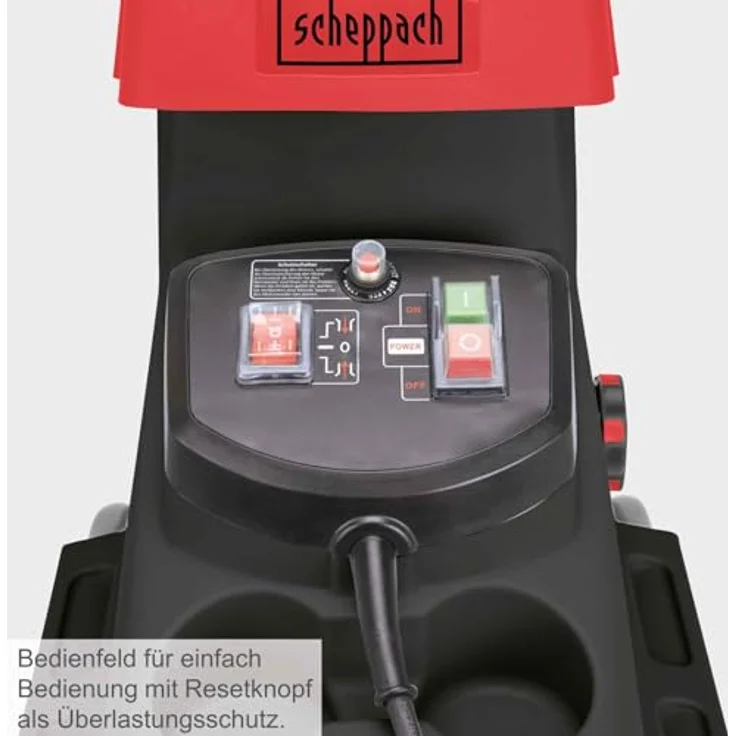 Scheppach GS60 Elektro-Gartenhäcksler + Fahrvorrichtung - 2in1 leisehäcksler, 2800 Watt Leistung, Schnittstärke 45 mm, 60l Fangbox, Selbsteinzug und Rücklauf, mit Nachstopfer, Handschuhe und Gartenschere – Bild 5