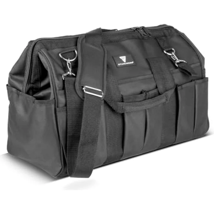 STAHLWERK Werkzeugtasche XXL, robuste Installateur-Tasche mit 15 Außenfächern, 6 Innenfächern, Tragegriff und Schultergurt, strapazierfähiges Polyester-Gewebe – Bild 1