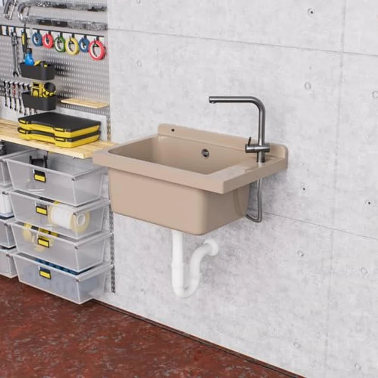 QLS Küchenspüle SELVA, Kunststoff-Spülbecken, 58x38 cm Ausgussbecken, ideal für Garten Garage Werkstatt - Preisvergleich – Bild 4