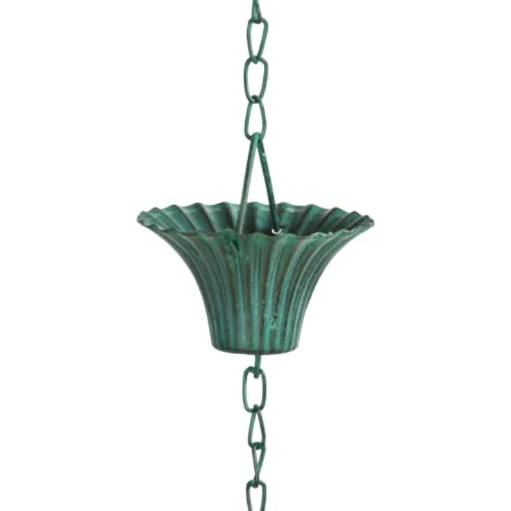 Esschert Design Regenwasserkette Grünspan, aus dem Material Eisen?, 7,9 x 7,9 x 254,0 cm – Bild 6