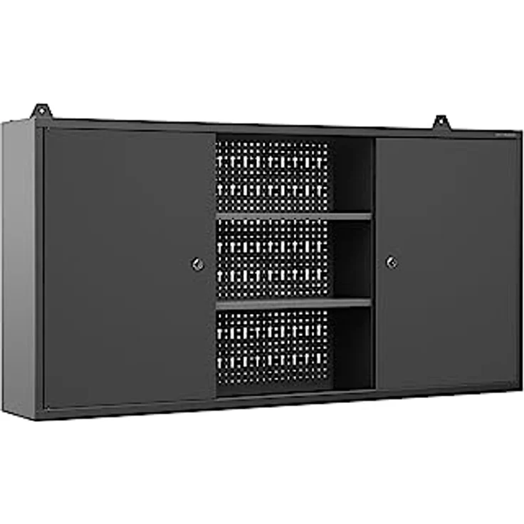 Jan Nowak Hängeschrank Ben, Wandmontierbarer Werkzeugschrank aus Stahlblech, 60 x 120 x 20 cm, Schwarz – Bild 4