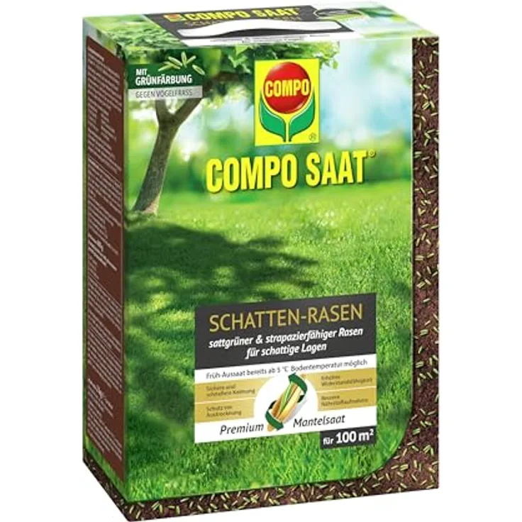 COMPO SAAT Schatten-Rasen, strapazierfähige Rasensamen-Mischung für schattige Lagen, 2 kg für 100 m²
