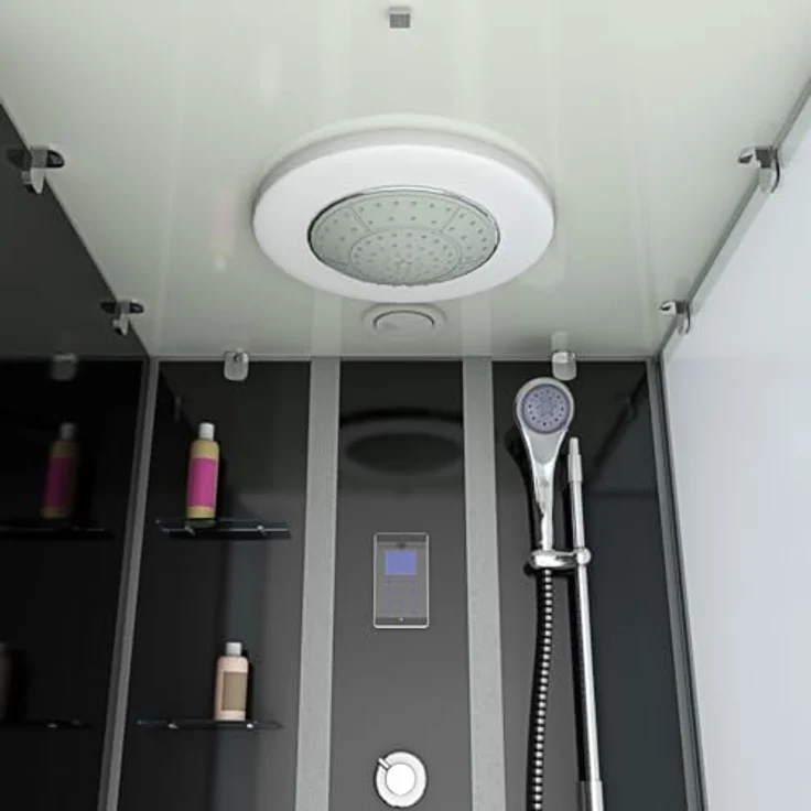 SeniorBad GmbH Dusche Wanne Kombination K05-L31-EC Duschkabine 180x90 cm in Schwarz mit Regendusche, Handbrause und Rückenmassagedüsen – Bild 7