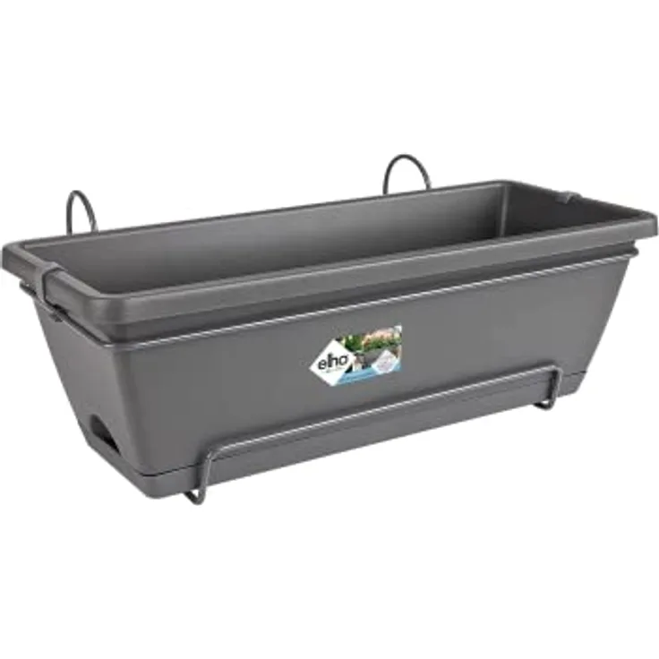 elho Barcelona Allin1 50 - Übertopf für Balkon & Außen - 100% recyceltem Plastik - Ø 49.5 x H 18.5 cm - Schwarz/Anthrazit