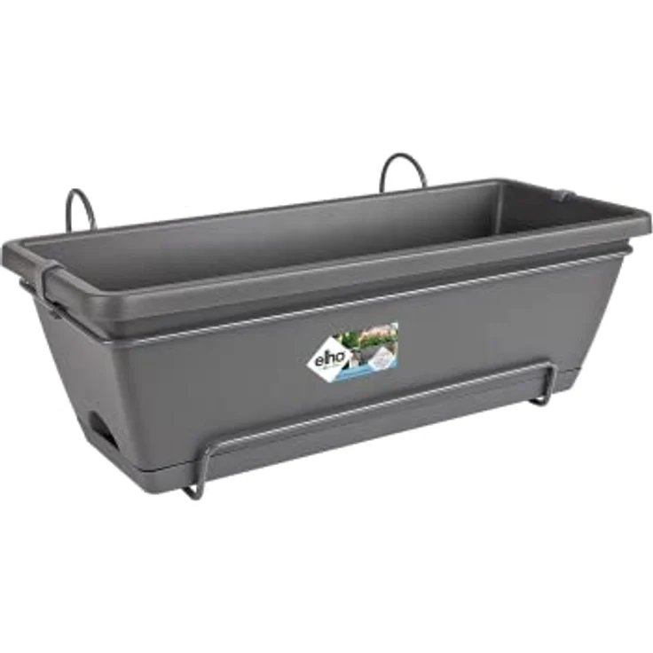 elho Barcelona Allin1 50 - Übertopf für Balkon & Außen - 100% recyceltem Plastik - Ø 49.5 x H 18.5 cm - Schwarz/Anthrazit – Bild 1