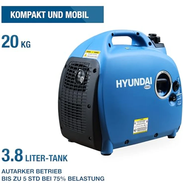 HYUNDAI Inverter-Generator HY2300Si D, tragbar mit 2.2 kW Leistung, 2 x 230V, 1 x 12V, 1 x USB, leise und mit ECO-Modus – Bild 8