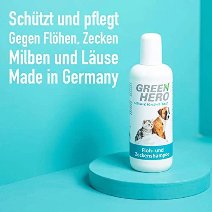 Green Hero Floh- und Zeckenshampoo für Hund & Katze schützt vor Flöhen, Zecken, Milben, Läusen & Parasiten 250ml Hundeshampoo & Katzenshampoo ohne Silikone, Parabene & Mikroplastik – Bild 2