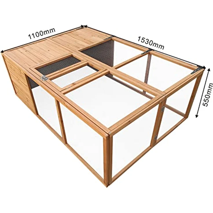 Wiltec Klappbarer Kleintierstall 153 x 110 x 55 cm, Hasenstall aus Tannenholz mit Drahtgitter, Kaninchenstall Freigehege, Freilauf Gehege in Naturholzoptik – Bild 5