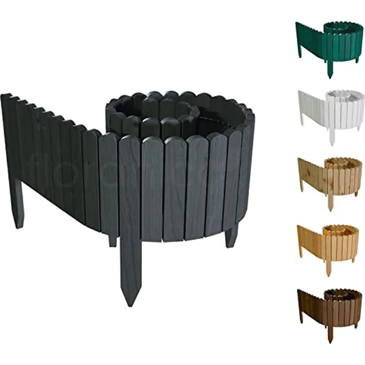 Floranica Rollborder Flexibler Holzzaun 203cm Höhe: 10cm Anthrazit Imprägniert Kiefernholz Beeteinfassung Rasenkante Palisade Umzäunung für Obstgärten Beete Wege
