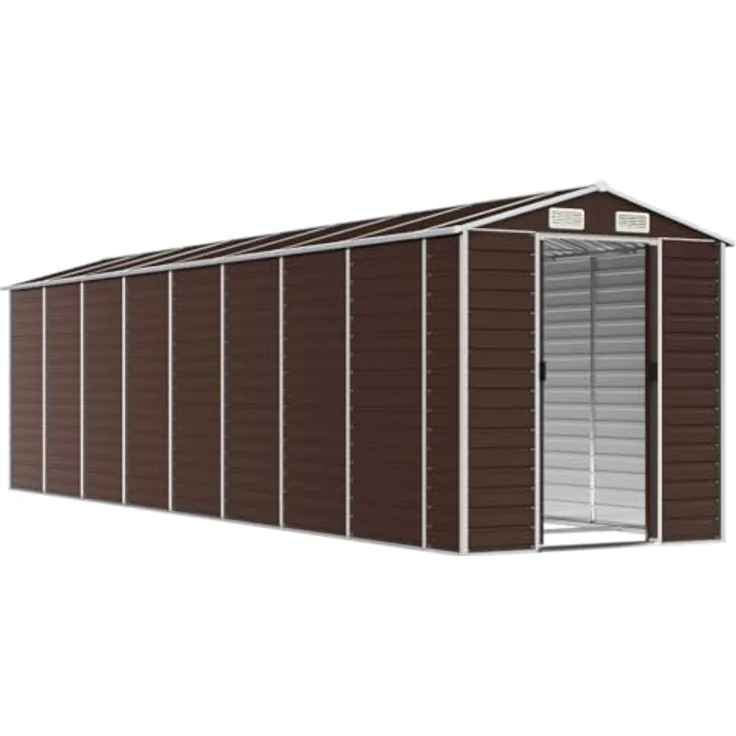 vidaXL Gerätehaus, Gartenhaus mit Schrägdach Griffe, Gartenschuppen Schuppen mit Stauraum, Geräteschuppen Metallschuppen, Braun 191x725x198 cm Verzinkter Stahl – Bild 3