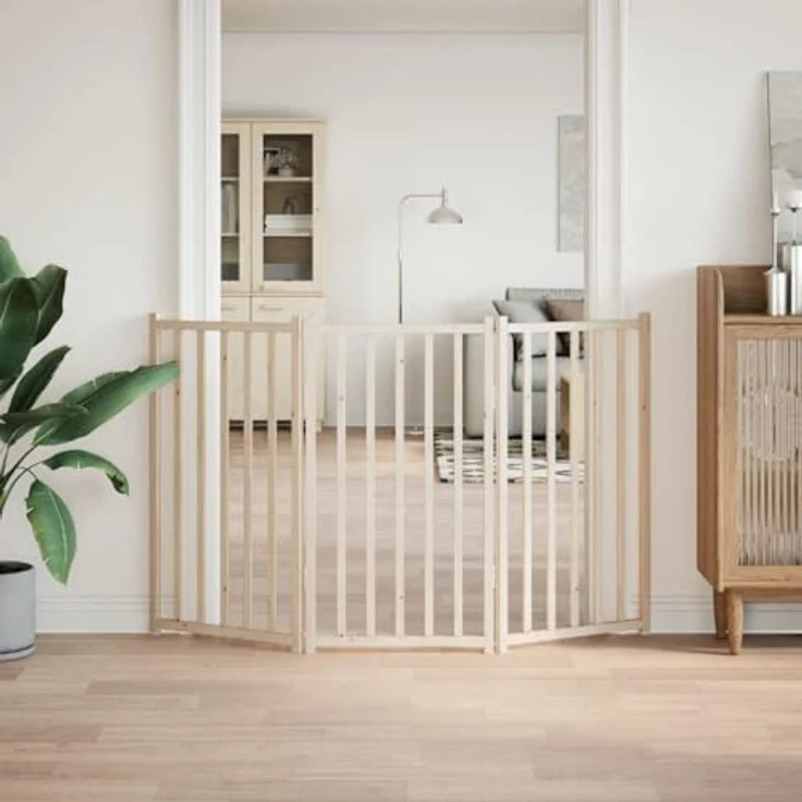 vidaXL Hundetor 3-TLG., Hundegitter Faltbar Pflegeleicht, Schutzgitter für Wohnzimmer Küche Treppe, Haustiertor Türschutzgitter, Massivholz Tanne – Bild 4