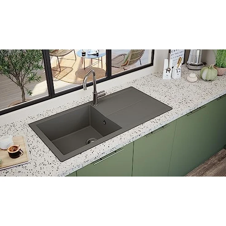 Einbauspüle Küchenspüle Spüle Granit Mineralite 100 x 50 cm Grau Respekta – Bild 2