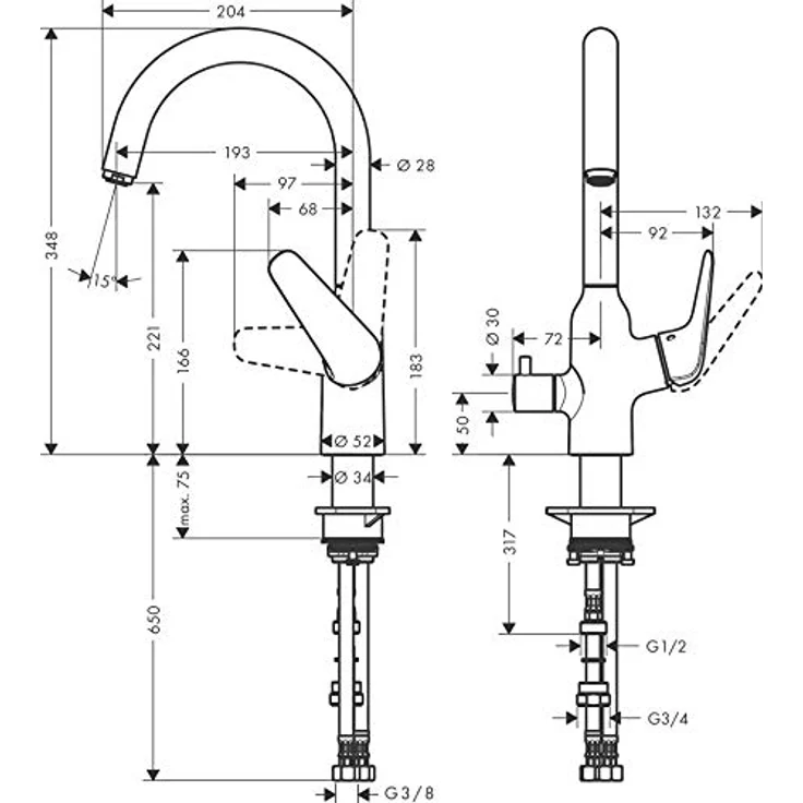 hansgrohe Focus M42 Einhebel-Küchenmischer 220 1jet mit Geräteabsperrventil, Chrom – Bild 2