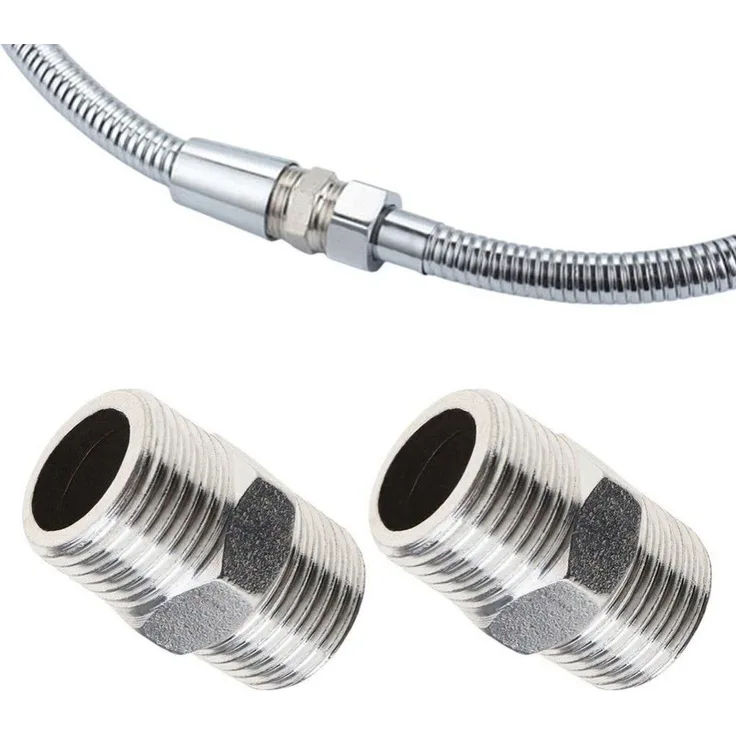 MEGAGOODS Duschschlauch Verlängerung 2er Set, Hochwertiges Doppelnippel-Fitting Set mit hoher Korrosionsbeständigkeit, Universal für Bad und Outdoor