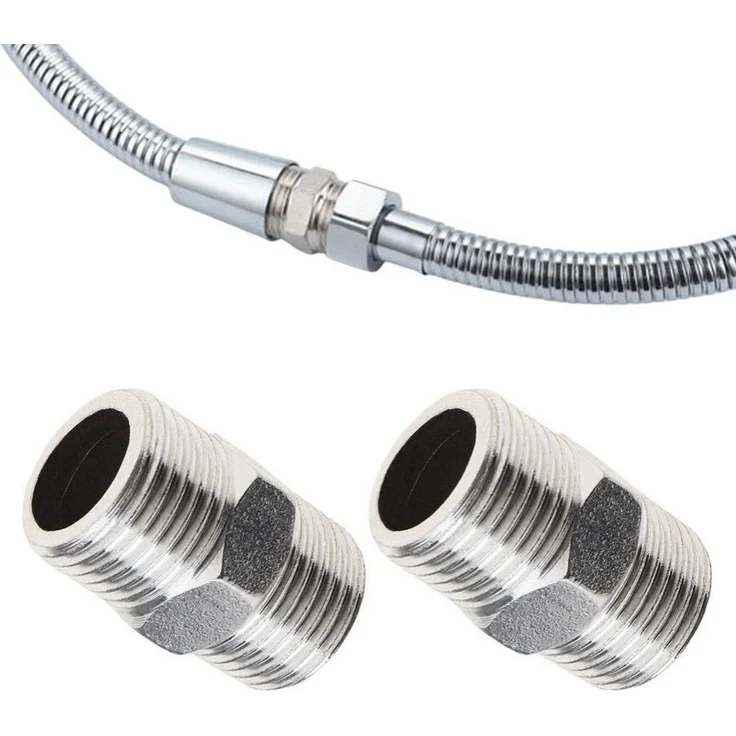 MEGAGOODS Duschschlauch Verlängerung 2er Set, Hochwertiges Doppelnippel-Fitting Set mit hoher Korrosionsbeständigkeit, Universal für Bad und Outdoor