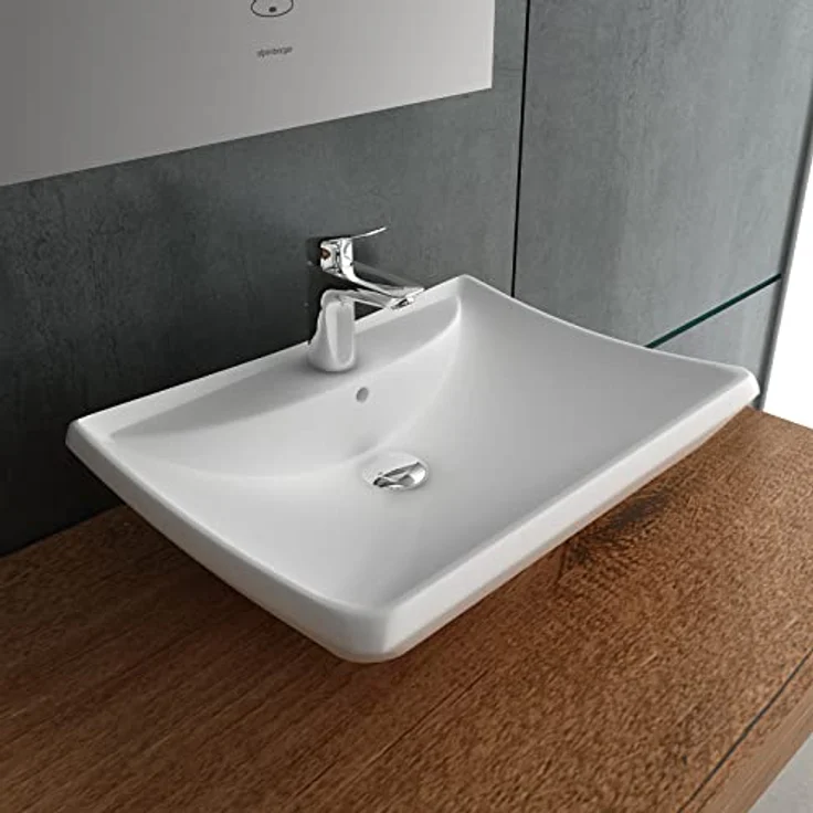 Alpenberger Waschbecken 60 cm Breit | Aufsatzwaschbecken Eckig | Hängewaschbecken | Keramik Waschtisch mit Nano | Handwaschbecken Klein Gäste WC und Badezimmer (WB-662) – Bild 4