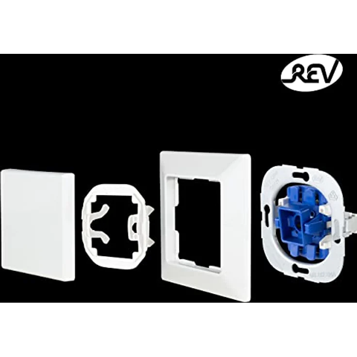 REV Quadro, Abdeckung Serienschalter/Wechsel-Wechselschalter, weiss, aus Kunststoff, 50 x 50 mm, passend für diverse Rahmen – Bild 4