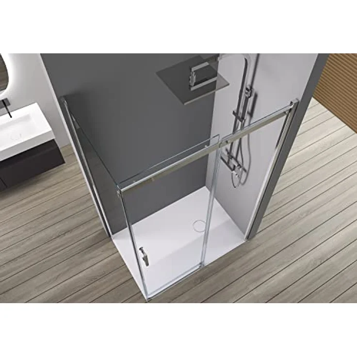 NEXTREND Eckdusche DX806A FLEX, Schiebetür aus Nano ESG-Sicherheitsglas, flexible Montage, Breite 120 cm, Seitenwand 80 cm, Chromprofil – Bild 4