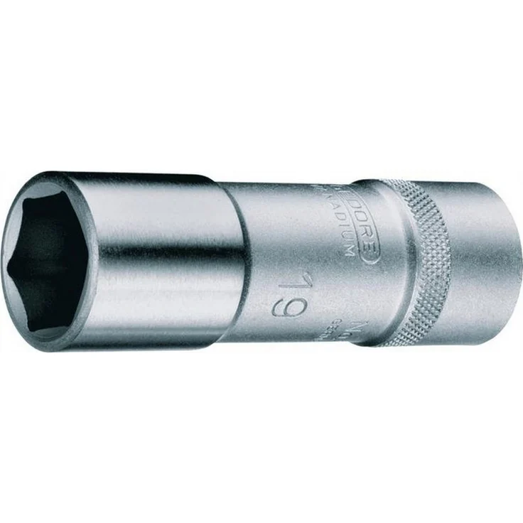 Gedore Steckschlüsseleinsatz 19 L 1/2 ″, 6-kant SW 19 mm, verchromt und gerändelt mit Kugelfangrille