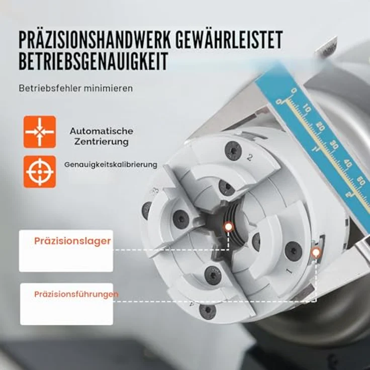 VEVOR KP2-3/4 Drehbankfutter 4-Backen φ70mm, Klemmbereich 30–47mm, Innengewinde 1x8 TPI, präzise Ausrichtungsgenauigkeit ≤0,3mm – Bild 3