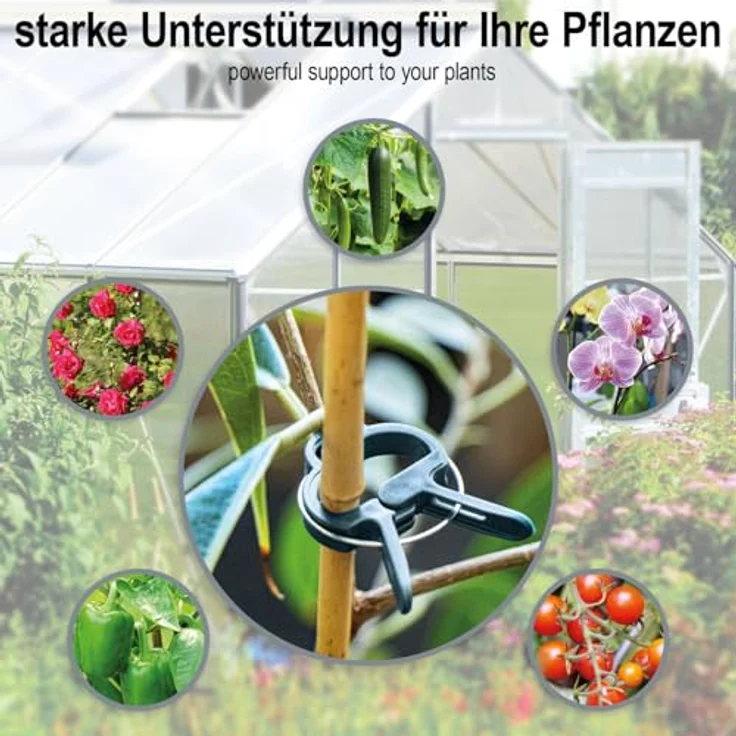 com-four® 60x Pflanzenklemmen groß, Rankhilfen zur Sicherung von Pflanzen, grün, wiederverwendbar und witterungsbeständig – Bild 2