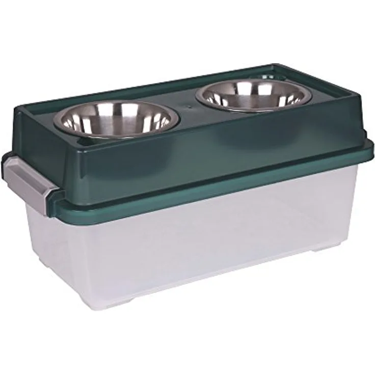 IRIS, Futternapf / Futterbar / Hundebar FS-M, 2 Näpfe mit Aufbewahrungsbox, Kunststoff / Metall, tranparent / grün, 5,89 kg