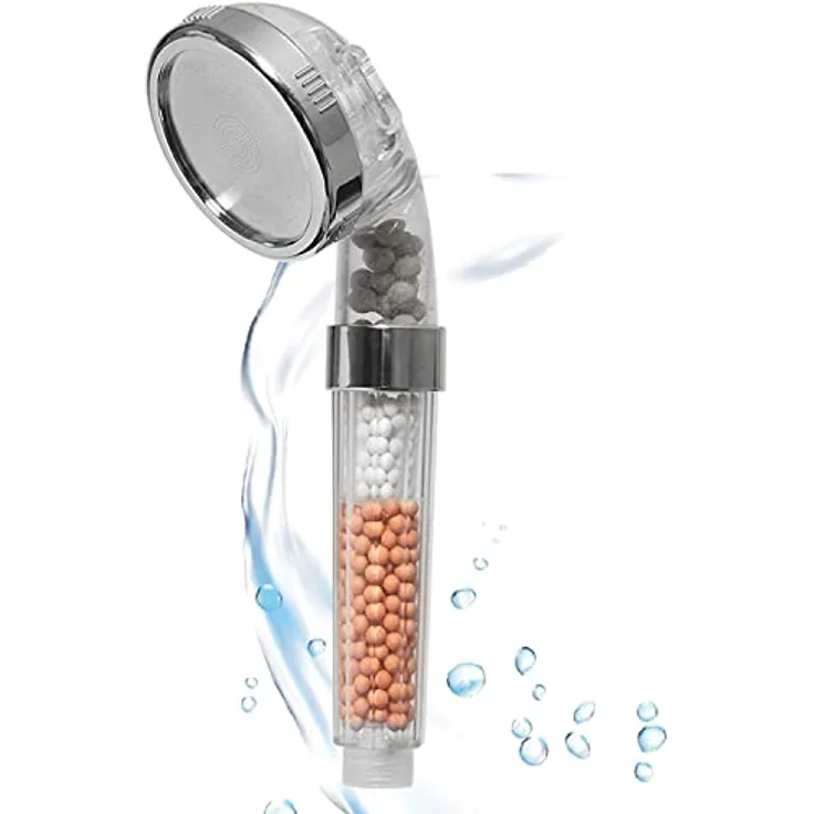 Aquadon Shower Hero – wassersparender Duschkopf mit Mineralsteinen – Duschbrause mit 3 Wasserstrahl-Einstellungen – druckerhöhender Sparduschkopf mit Filter-Funktion für weiches Wasser