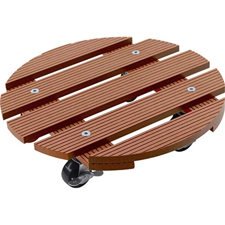 Metafranc WPC-Pflanzenroller Ø 300 mm-60 kg Tragkraft-Braun-PP-Räder-Feststeller-Witterungsbeständig-Outdoorroller-Untersetzer mit Rollen-Transporthilfe für Pflanzen - 825120 – Bild 2