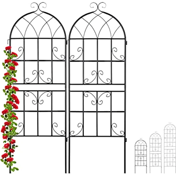 Relaxdays Rankgitter Metall, 2er Set, zum Stecken, Rankhilfe für Kletterpflanzen, 150 x 50 cm, Spalier Garten, schwarz – Bild 1