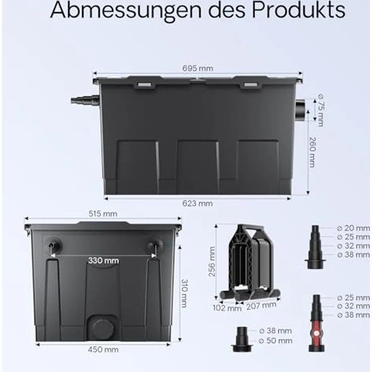 SunSun CBF-550 Bio Teichfilter für Teiche bis 60.000L, 12.000 l/h, 1 Kammer-System, biologische und mechanische Filtration, inklusive UVC-Klärer Kompatibilität – Bild 3