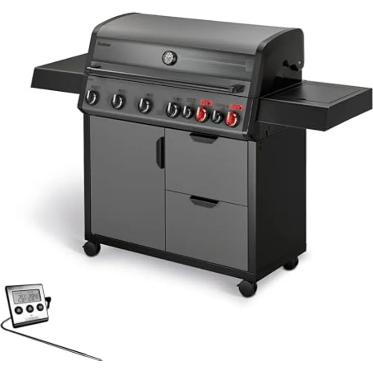 Enders® Gasgrill Hyde 6 SIKR Turbo II, 6-Brenner aus Edelstahl, 800 °C TURBO ZONE, Infrarot-Backburner, SWITCH GRID, inkl. Thermometer und Seitenkocher – Bild 1